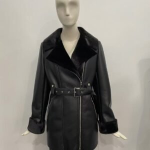 BELTED FAUX LEATHER COAT