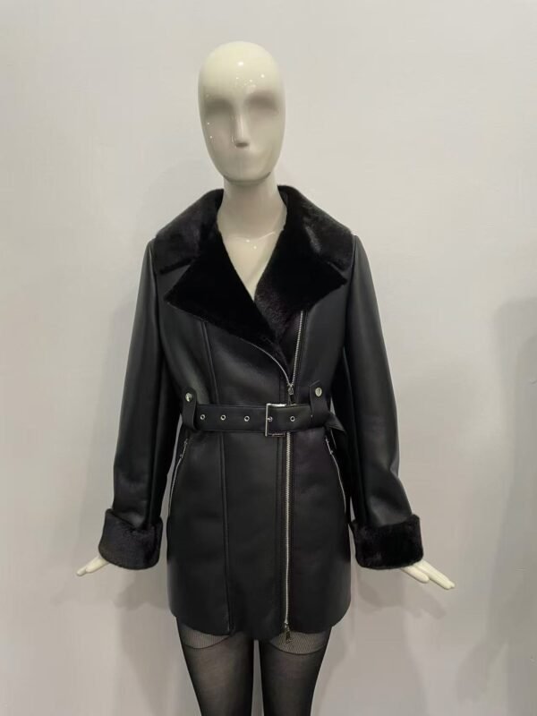 BELTED FAUX LEATHER COAT