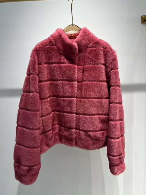STRIPED FAUX MINK STAND COLLAR JACKET - Image 3