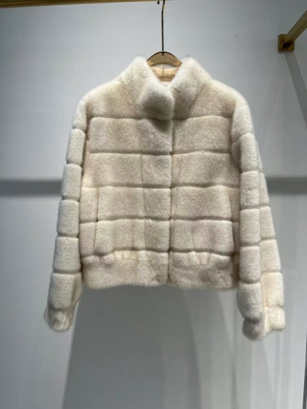 STRIPED FAUX MINK STAND COLLAR JACKET - Image 4