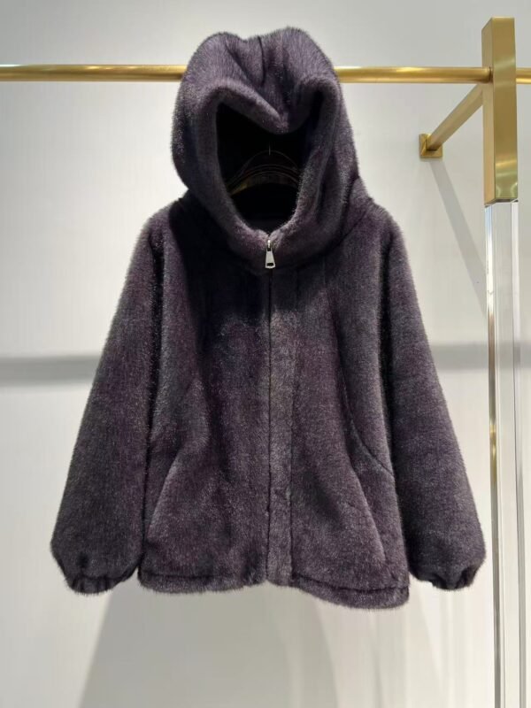 FAUX SHEARLING HOODED ZIP JACKET