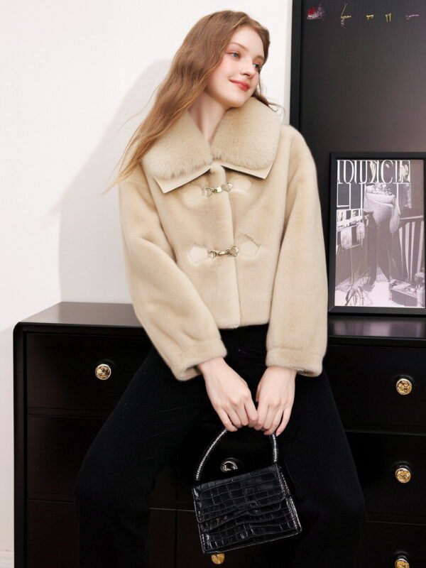 FAUX MINK TOGGLE JACKET – CREAM - Image 7