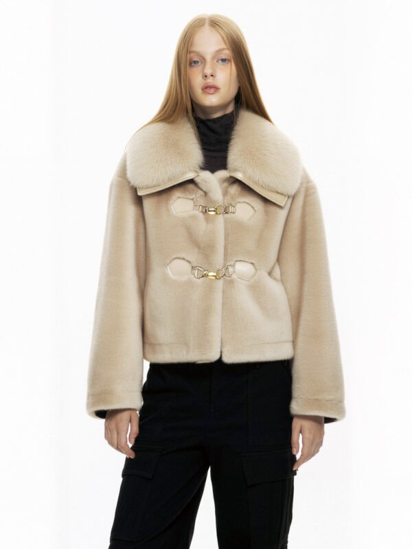 FAUX MINK TOGGLE JACKET – CREAM - Image 8
