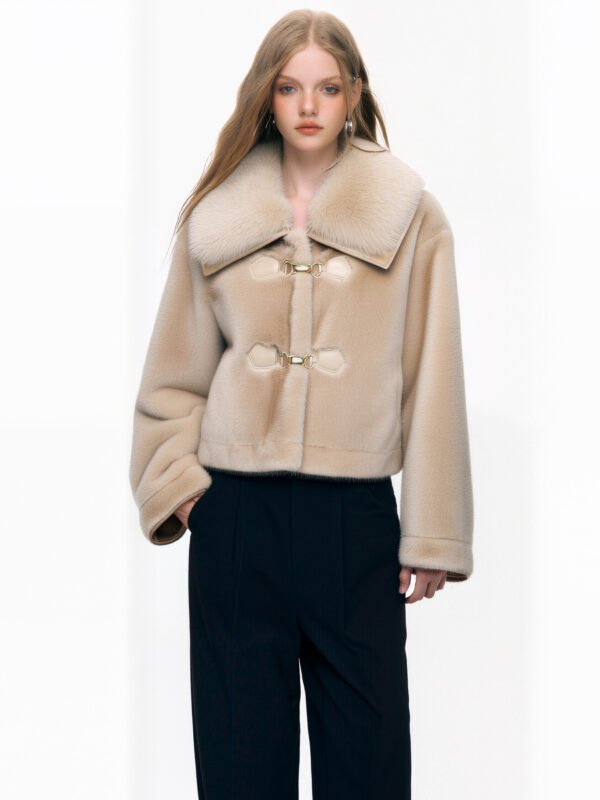 FAUX MINK TOGGLE JACKET – CREAM - Image 9
