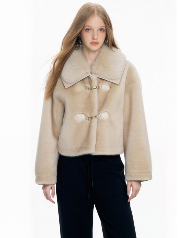 FAUX MINK TOGGLE JACKET – CREAM - Image 11