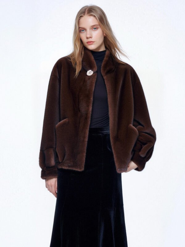 FAUX MINK STAND COLLAR COAT - Image 7