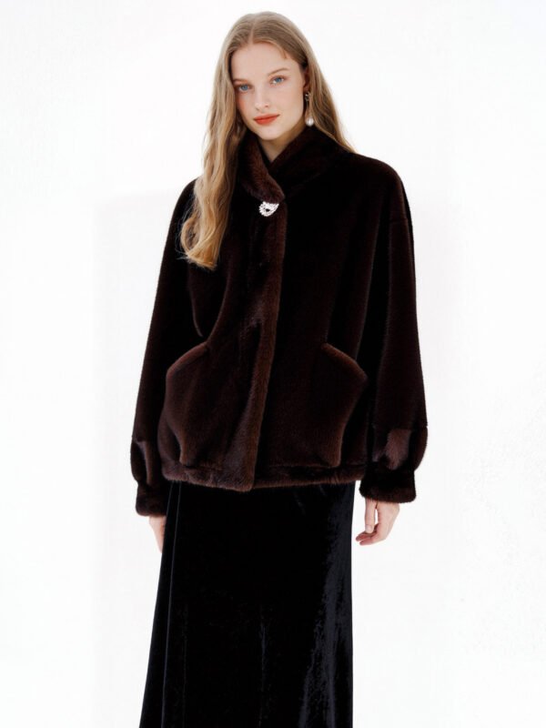 FAUX MINK STAND COLLAR COAT - Image 8