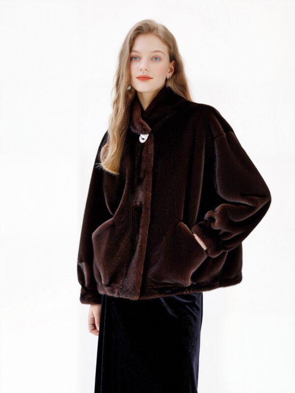FAUX MINK STAND COLLAR COAT - Image 10
