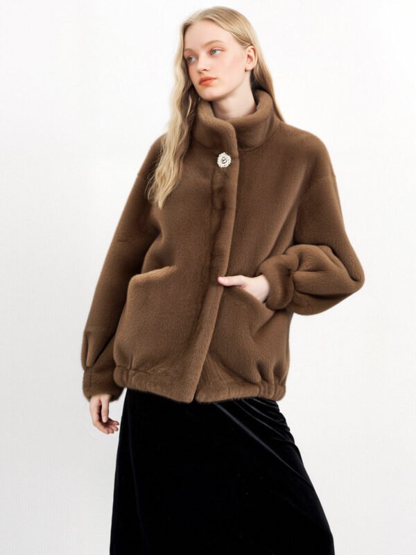 FAUX MINK STAND COLLAR COAT - Image 2