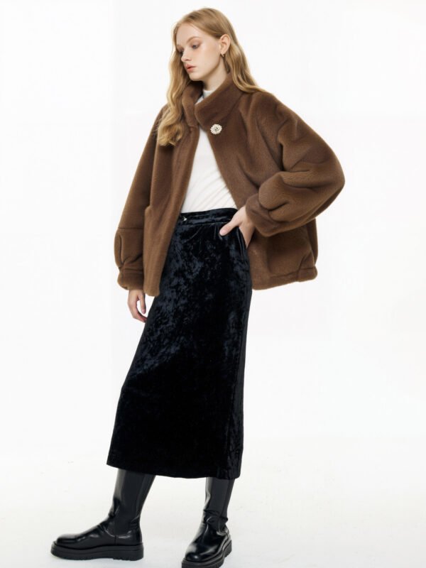 FAUX MINK STAND COLLAR COAT - Image 3
