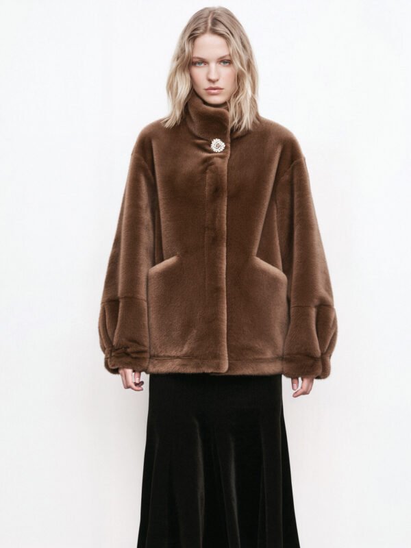 FAUX MINK STAND COLLAR COAT - Image 4