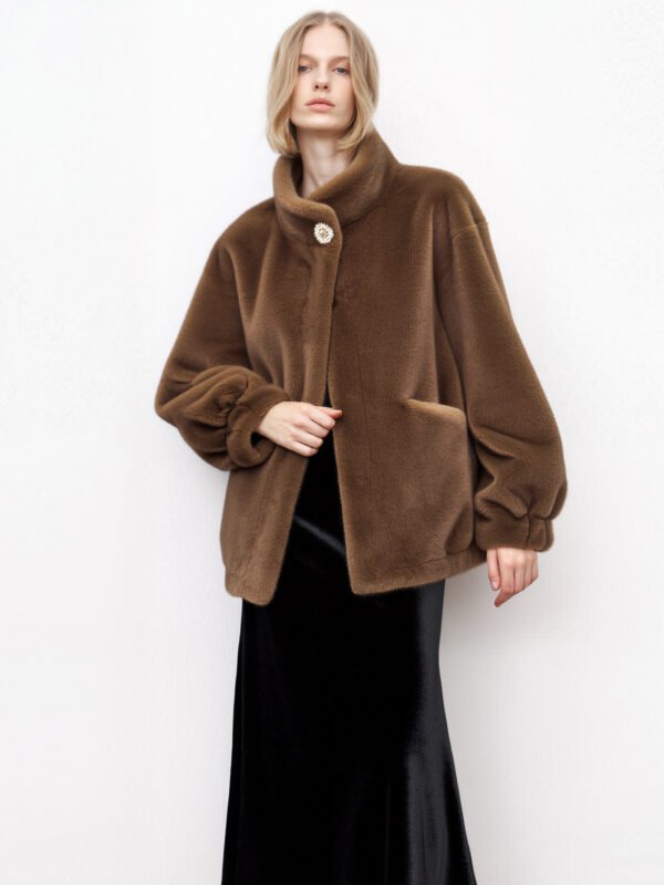 FAUX MINK STAND COLLAR COAT - Image 5