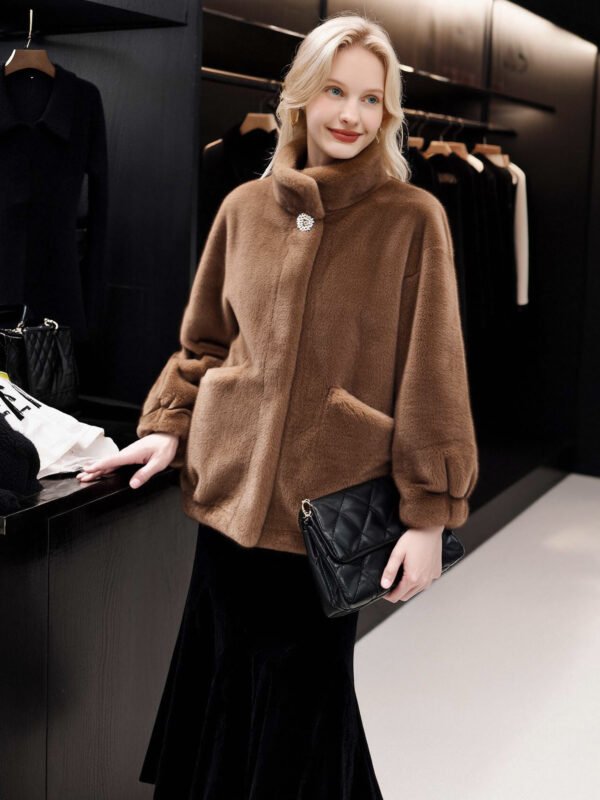 FAUX MINK STAND COLLAR COAT - Image 6