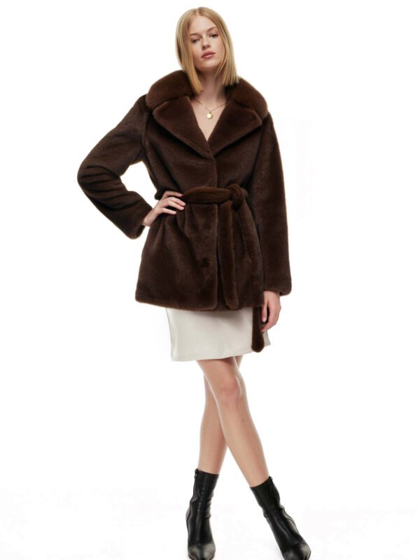 FAUX MINK BELTED COAT - Image 2