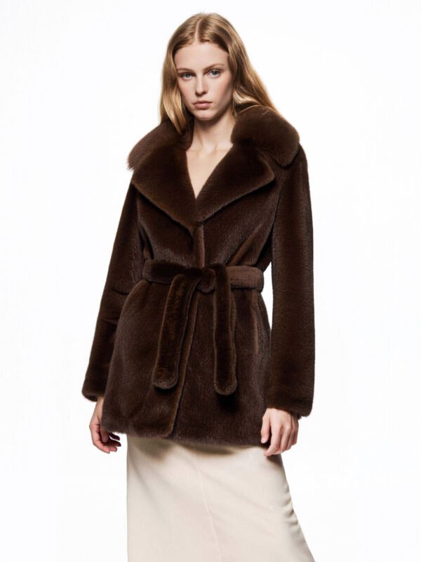 FAUX MINK BELTED COAT - Image 3