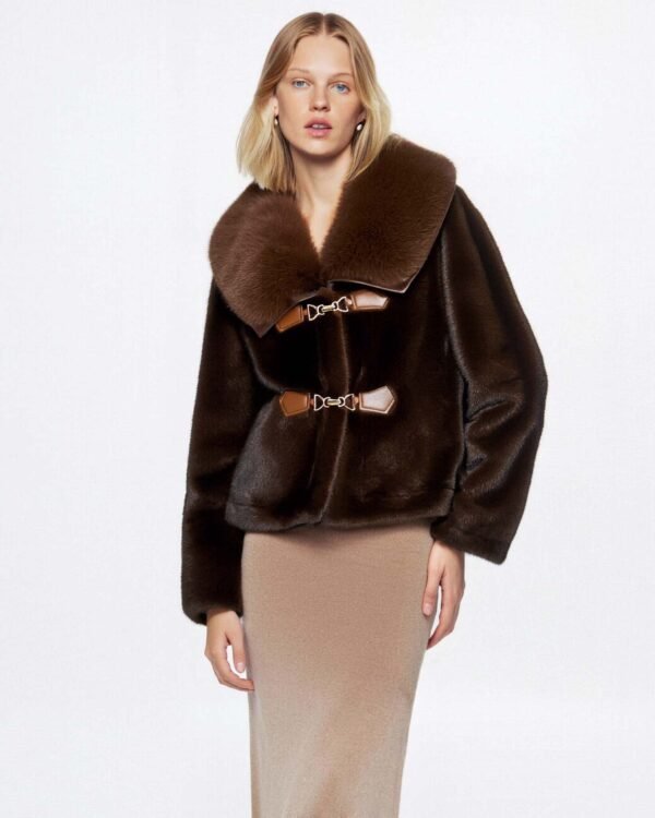 FAUX MINK TOGGLE JACKET – CREAM - Image 2