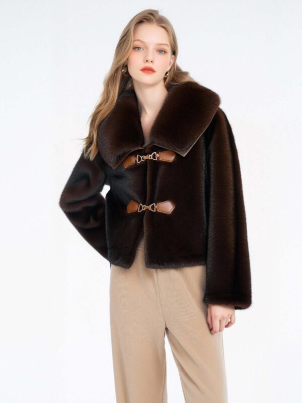 FAUX MINK TOGGLE JACKET – CREAM - Image 3