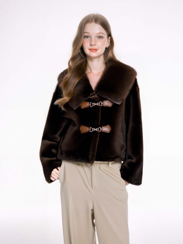 FAUX MINK TOGGLE JACKET – CREAM - Image 4