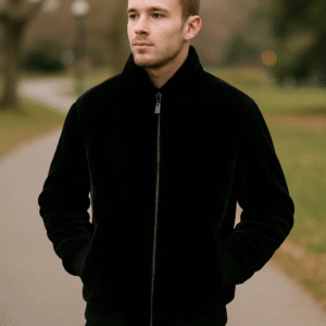 Men’s Black Faux Fur Zip-Up Bomber Jacket with out fleece