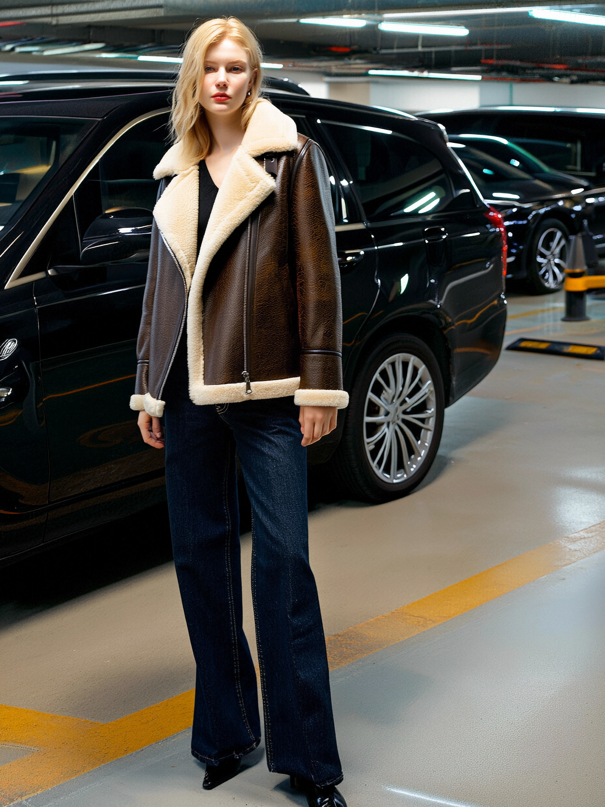 Women’s Shearling-Lined Aviator Leather Jacket